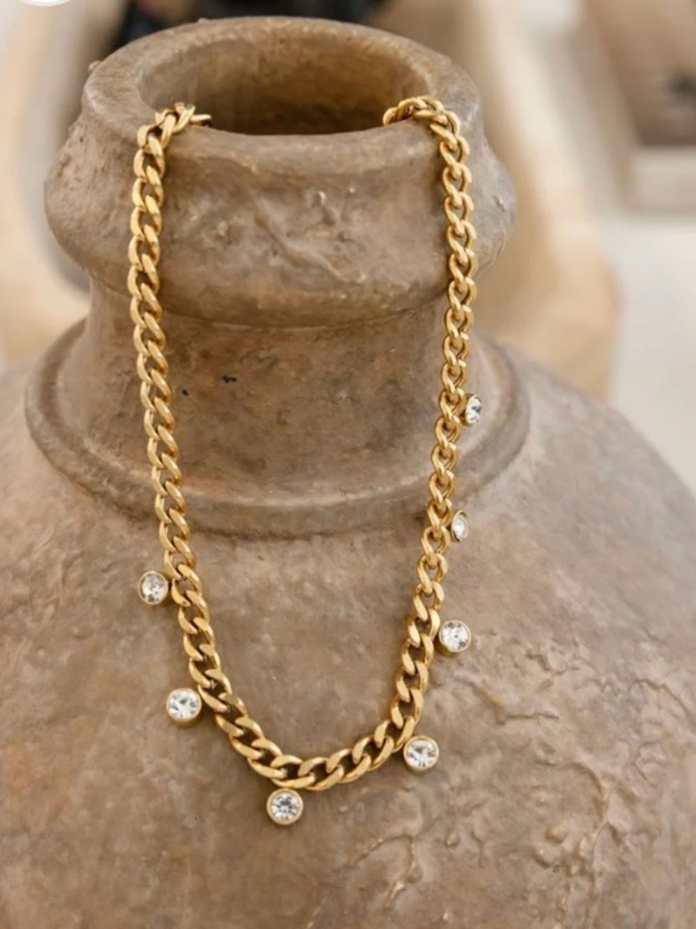 Gold Chain Necklace with Crystal Charms - Women's Jewelry